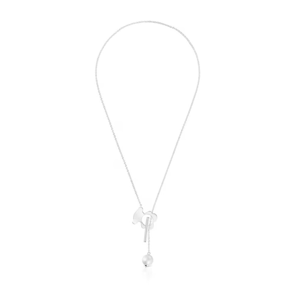 Tous Short silver bear Necklace with cultivated pearls I-Bear